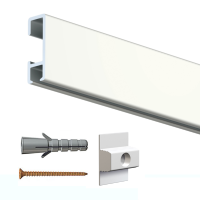 Cimaise Click Rail Blanc laqué 200 cm + clips de fixation + vis & chevilles murs