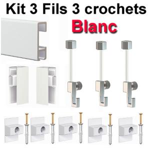 *HS*Kit Click-rail 200cm, 3 crochets, 3 fils tête hexagonale blanc + 6 fixations