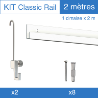 Kit Classic-Rail 200cm Artiteq, 2 crochets 4kg, 2 tiges 2mm + 8 fixations