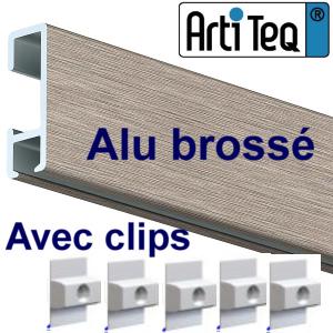 Click Rail 200 cm aluminium brossé-avec 5 clips - accrochage de tableau Artiteq