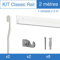 Kit Classic-Rail 200cm Artiteq, 2 crochets 40kg, 2 tiges coudées 150cm + 8 fixations