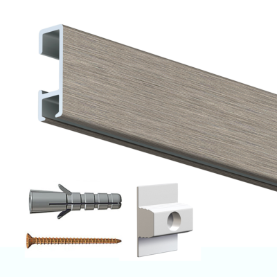 Click Rail 200 cm aluminium brossé-avec 5 clips + vis + chevilles - accrochage de tableau Artiteq